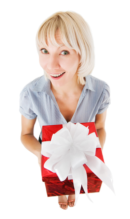 Customer Gift, Making Right Gesture | Woman with Gift Box